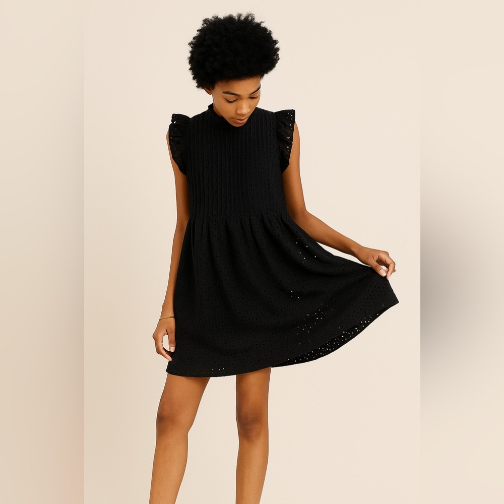 Madewell Women's Black Ruffle Sleeve Eyelet Dress Sz. XS